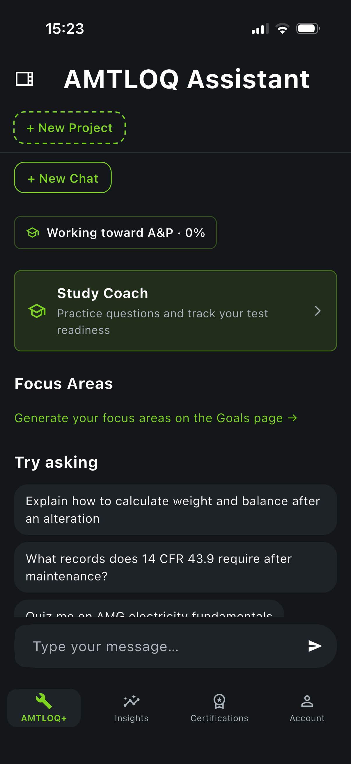 AMTLOQ app — Assistant screen